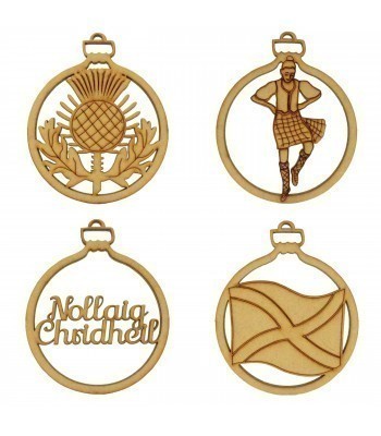 Laser Cut Pack of 4 Themed Baubles - Scottish Theme